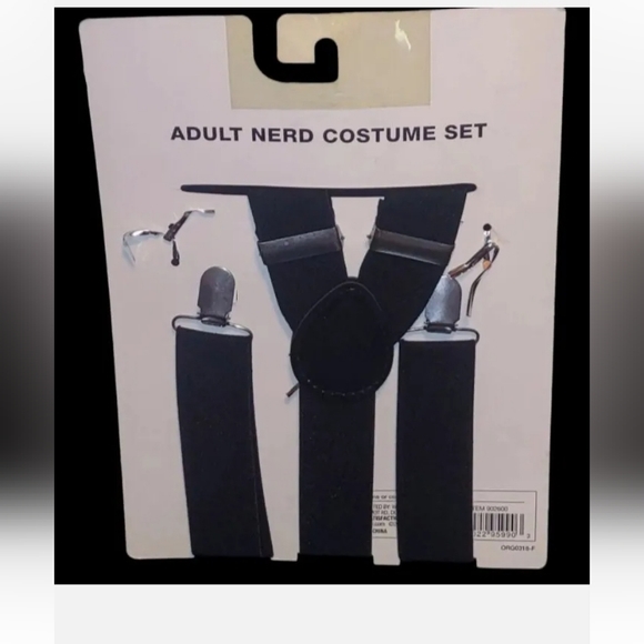 New Halloween Costume Nerd Dork Geek Glasses Black Suspenders Red Bow Tie - Picture 6 of 6